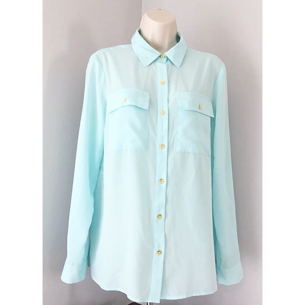 Jones New York  Sheer Pin-Dot Voile Blouse Polished Workwear Essential Sz 8